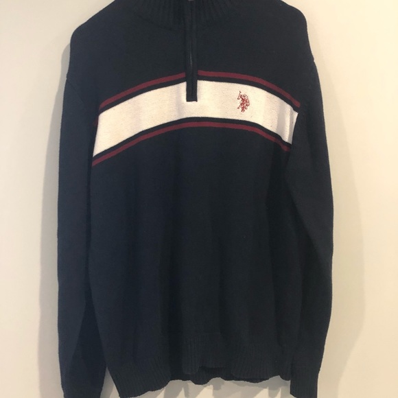 US Polo Assn Mens Sweater Pullover L 1/4 Zip Heavy - Picture 2 of 5
